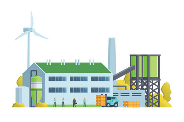 Green factory building illustration, vector elements for city and industry illustration	