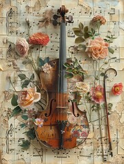 collage arrangement of beautiful patterns, music notes paper