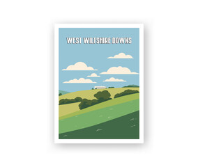 Fototapeta premium West Wiltshire Downs Illustration Art. Travel Poster Wall Art. Minimalist Vector art