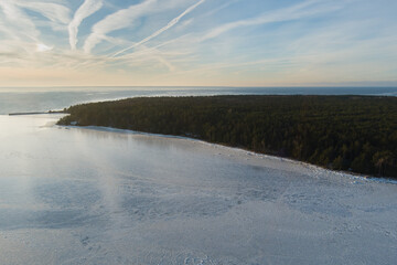 Estonian island of Aegna on a winter day, quadcopter air photography.