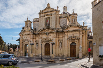 Collegiate Church of St Paul Iconic Architecture. The Basilica is a Roman Catholic Parish church located in Ir-Rabat, Malta. - obrazy, fototapety, plakaty
