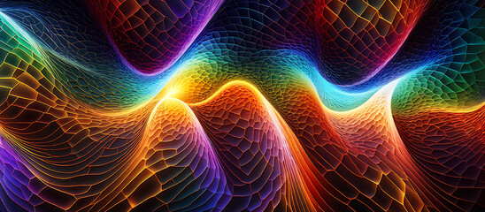 digital colorful wave  neon fractal background - obrazy, fototapety, plakaty