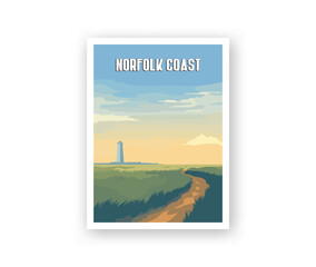 Norfolk Coast Illustration Art. Travel Poster Wall Art. Minimalist Vector art