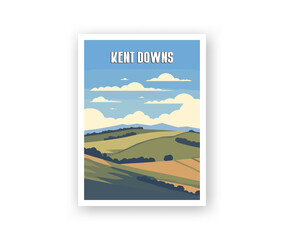Kent Downs Illustration Art. Travel Poster Wall Art. Minimalist Vector art