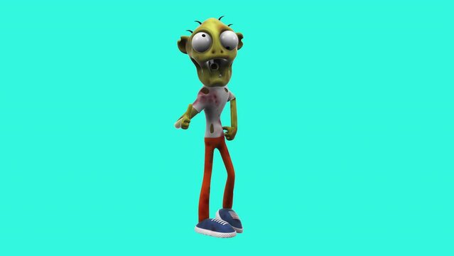 Fun 3D cartoon zombie with thumbs up and down (with alpha channel included)