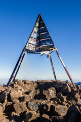 Majestic Summit Sign: Toubkal Peak in the Atlas Mountains, Morocco