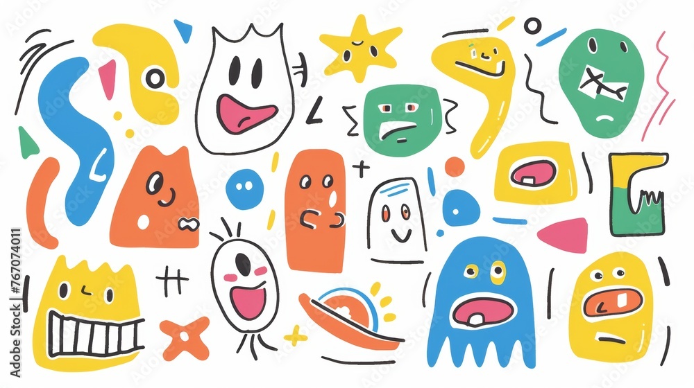 Poster animal characters with abstract shapes express emotions and actions in a cute way.