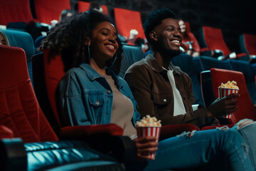 Fototapeta na wymiar Couple Enjoying a Movie Date Night at the Cinema