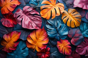 A tapestry of colorful, shaped leaves set against a vibrant background, celebrating the beauty of nature  ,The images are of high quality and clarity