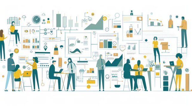 business people working with data charts clip art preview