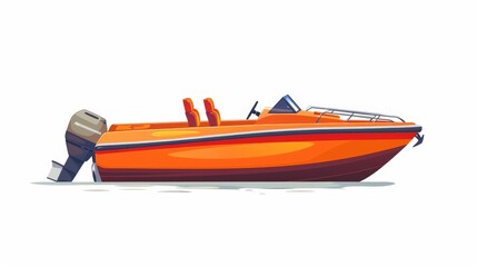 The illustration consists of a small motor boat, a plastic lifeboat, and a sea and river vessel with seats and an engine. A powerboat vehicle. This illustration appears flat and isolated on a white