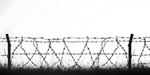 Silhouette of Barbed Wire Fence Against White Background