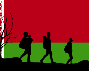 Immigration and refugees front of Belarus flag, immigrant and refugee concept