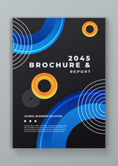 Blue orange and black vector corporate brochure template for annual report, magazine, poster, corporate presentation, portfolio, flyer, infographic. Easy to use