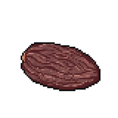 Single one date fruit or buah kurma. Oval cylindrical brown sweet food. Pixel art retro vintage video game bit vector illustration. Simple flat drawing isolated on square white background.