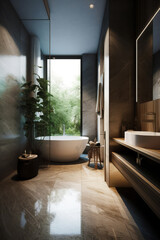 Stylish interior of bathroom in modern house in contemporary style.