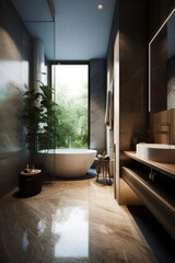 Fototapeta premium Stylish interior of bathroom in modern house in contemporary style.