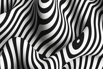 Black and White Geometric Pattern with Straight and Curved Lines, Abstract Vector Illustration