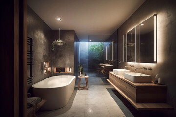 Fototapeta na wymiar Bathroom interior in modern house in contemporary style.