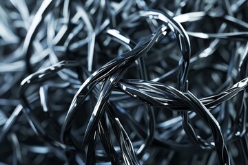 Chaotic tangled wire swarm, abstract 3D illustration