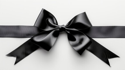 Black gift bow on white background. Gift wrapping ribbon