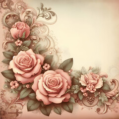 vintage roses background  bouquet, pink, roses, flowers, love, wedding, nature, floral, bunch, gift, leaf, valentine, petal, isolated, romance, Ai generated 
