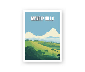 Mendip Hills Illustration Art. Travel Poster Wall Art. Minimalist Vector art