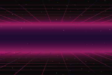 Pixel art background.8 bit game. retro game. for game assets in vector illustrations. Retro Futurism Sci-Fi Background. glowing neon grid. and stars from vintage arcade comp - obrazy, fototapety, plakaty