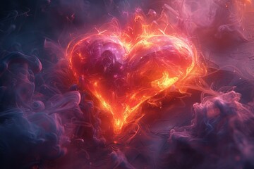Softly glowing heart in the center of a dreamy, abstract backdrop, creating a serene atmosphere    - obrazy, fototapety, plakaty