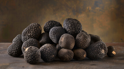 Black truffle mushrooms on dark mbackground