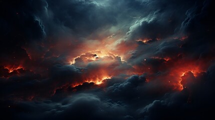 A surreal image of a colorful cloudy sky with stars and mountains in the background. The colors are...