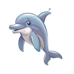 Cute Funny Cartoon Dolphin, Illustration for Children Book, Generative AI