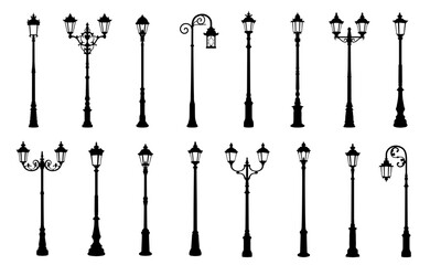 street old lamps silhouettes on the white background volume 1