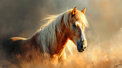 A red Haflinger horse with a white mane  - obrazy, fototapety, plakaty