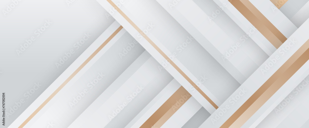 Aufkleber White and gold modern and simple abstract banner art vector with shapes. For background presentation, background, wallpaper, banner, brochure, web layout, and cover