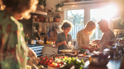 A group of females joyfully cooking together in a professional kitchen, surrounded by culinary tools