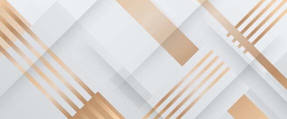 White and gold modern and simple abstract banner art vector with shapes. For background presentation, background, wallpaper, banner, brochure, web layout, and cover