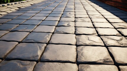 Paving stone pavement texture. Cobblestone pavement top view. Old stone sidewalk. Paving texture....
