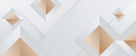 White and gold minimal geometric shape abstract banner. For business banner, formal backdrop, prestigious voucher, luxe invite, wallpaper and background - obrazy, fototapety, plakaty