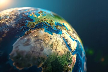 Detailed Planet Earth Globes, Satellite View Focused on America, Asia, Europe, Africa - 3D