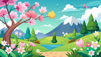 spring-blooming-flowers vector illustration 