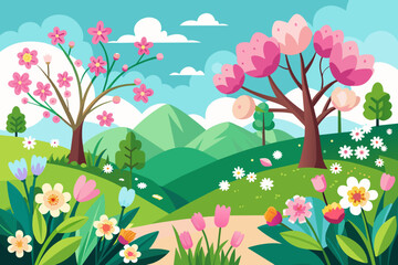 spring-blooming-flowers vector illustration 