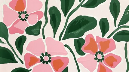abstract garden flowers in pink and green for decorative texture
