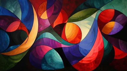Fotobehang Vibrant digital art piece featuring abstract waves intertwined with colorful spheres on a dynamic background. © soysuwan123