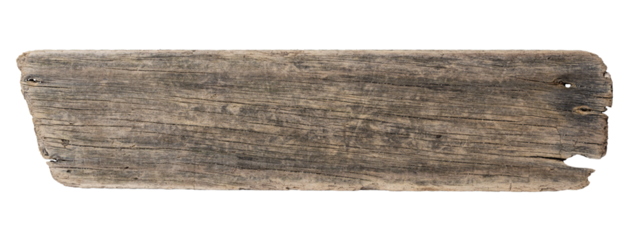 Sea drift wood plank isolated on transparent background. Template mockup