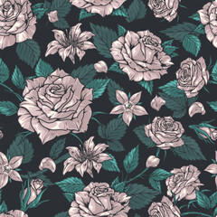 Romantic roses colorful seamless pattern