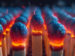 Poignant illustration of selflessness, a matchstick burns to light the way for the rest   - obrazy, fototapety, plakaty