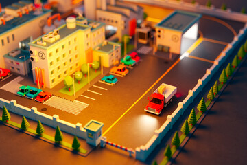 Intricate Miniature Cityscape Featuring Toy Cars and Colorful Buildings