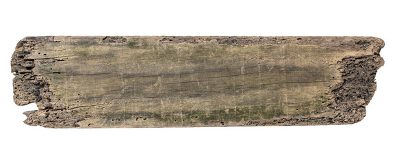 Sea drift wood plank isolated on transparent background. Template mockup