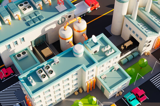 Comprehensive Isometric Illustration of a Bustling Industrial Facility